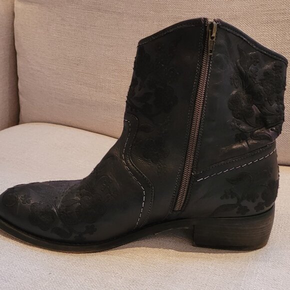 Embroidered Leather Ankle Boots - Picture 3 of 6